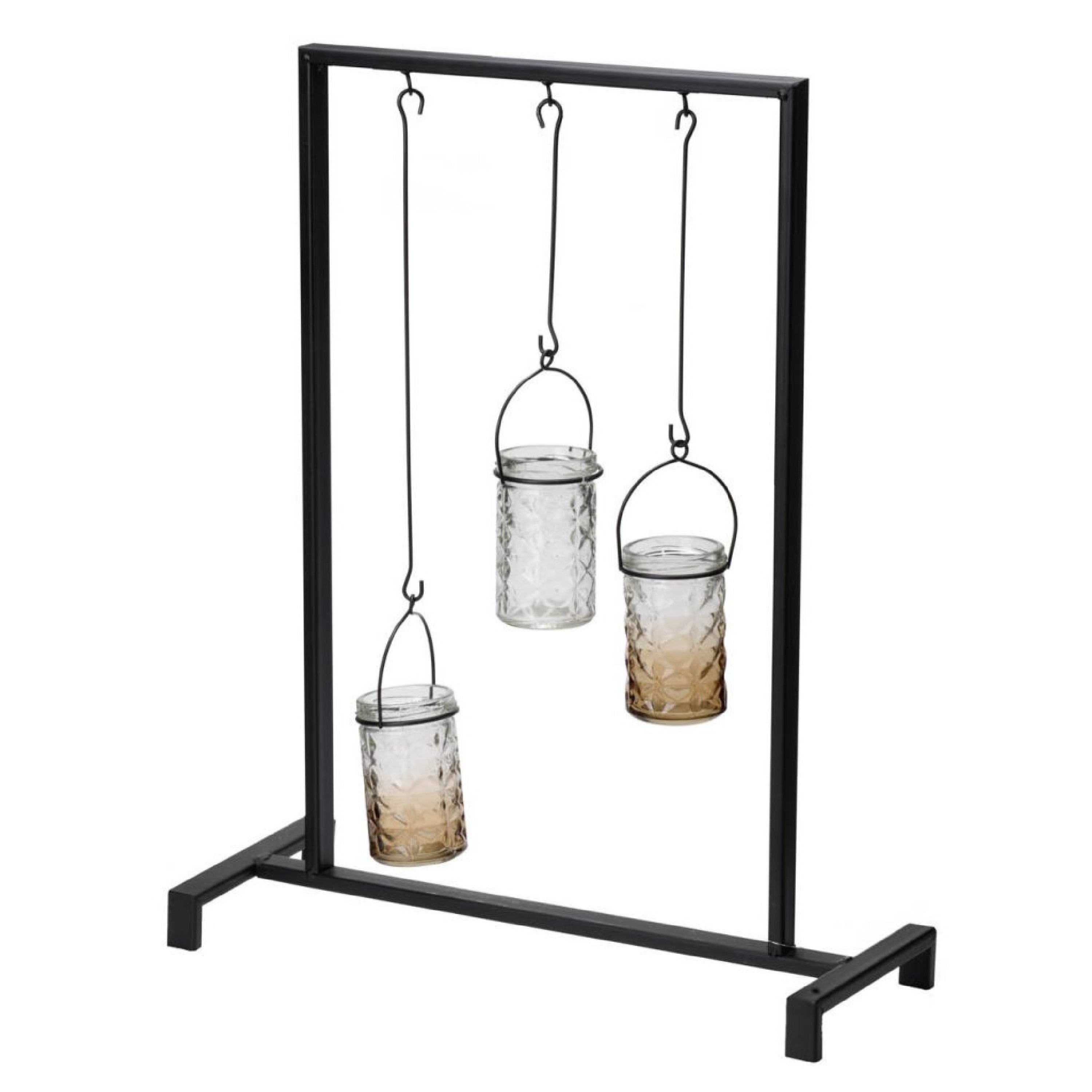 Decorative Candle Holder with 3 Hanging Glass Jars, 21 Inch Matte Black