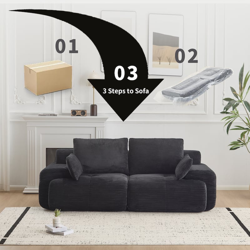 Oversize Memory Foam Compressed Deep Seat Couch Loveseat Sofa Pet-Friendly Corduroy 2 Seater Modular Sectional Sofa, No Assembly