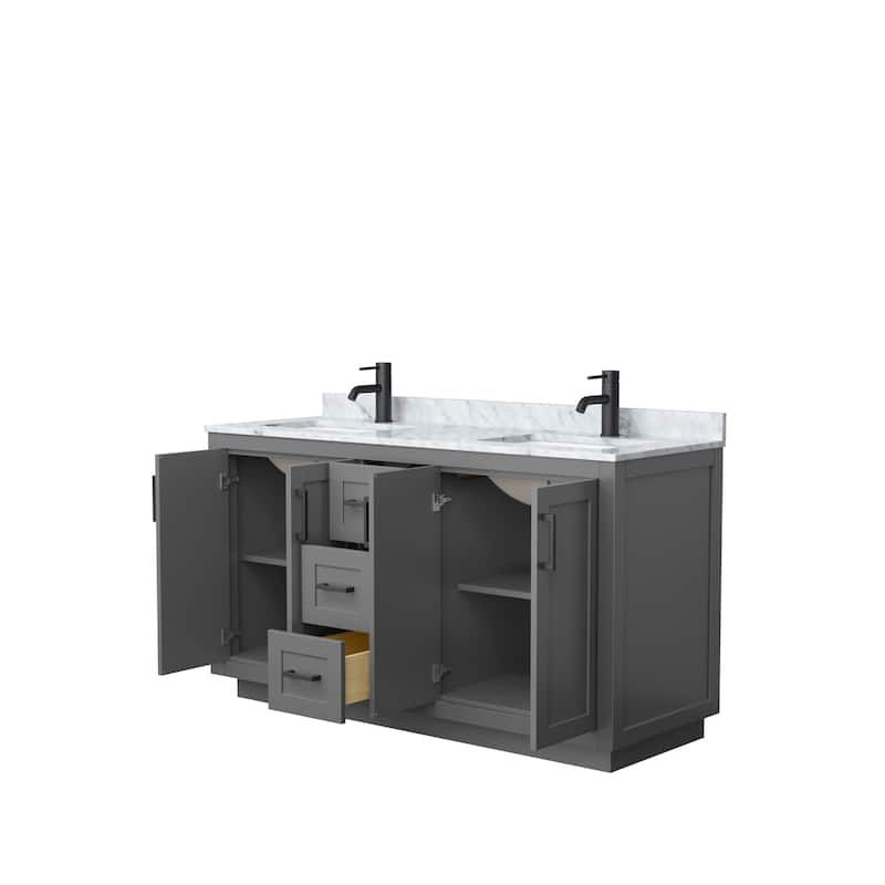 Miranda Double Vanity Set, White Carrara Marble Top, No Mirror