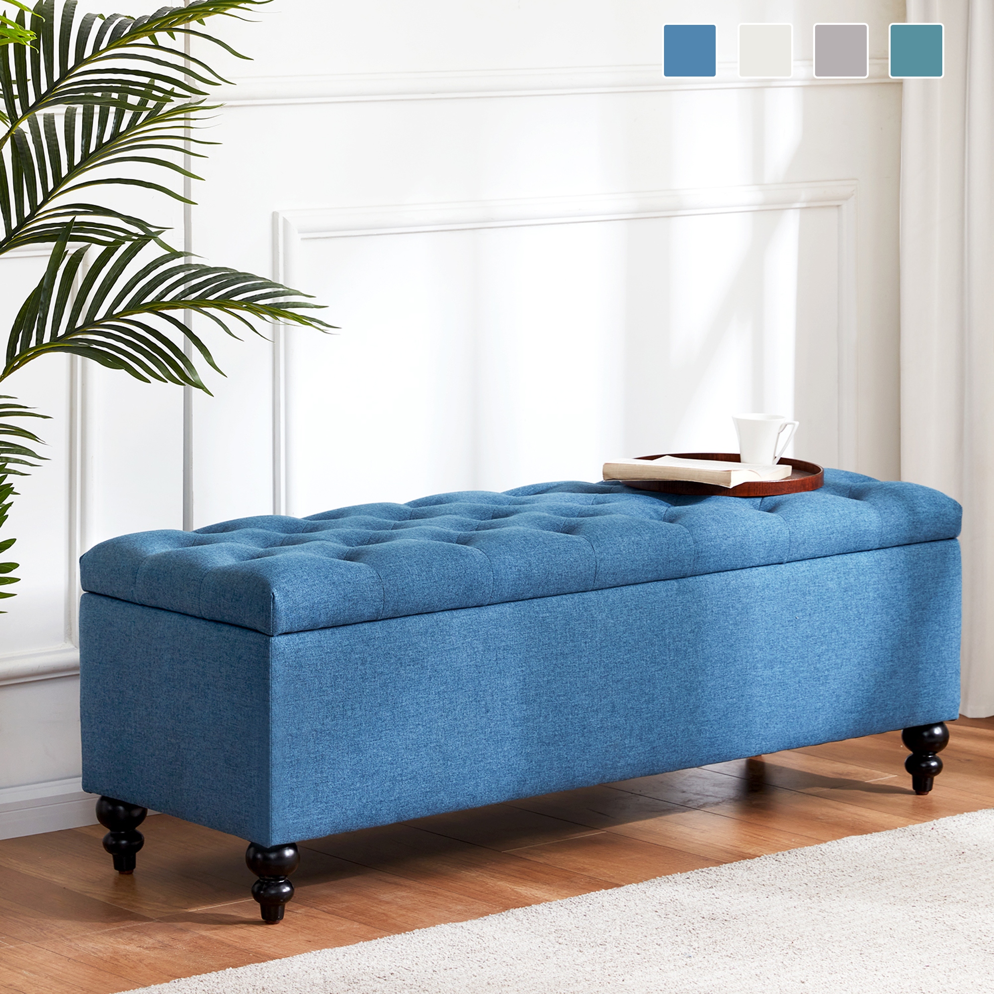 Storage ottoman bench shop blue