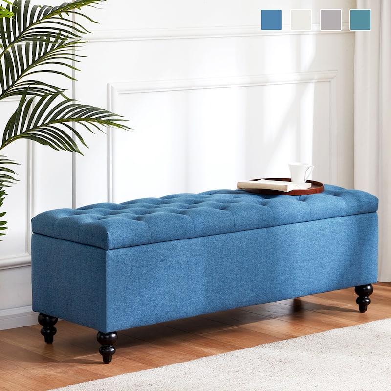 Button-Tufted Storage Bench Ottoman with Solid Wood Legs for Bedroom 50"W x 17.5"D x 18"H