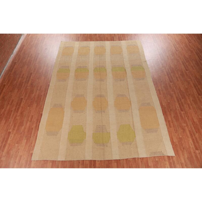 Hand Woven Oriental 100% Jute Carpet Southwestern Modern Peach Kilim Area Rug - 14' 1'' X 9' 11''