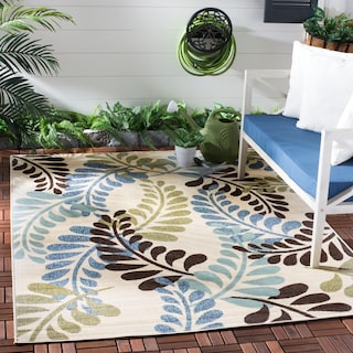 SAFAVIEH Veranda Padraigin Indoor/ Outdoor Waterproof Patio Backyard Rug - Cream/Aqua [5'3" x 7'7"] - 5'3" x 7'7"