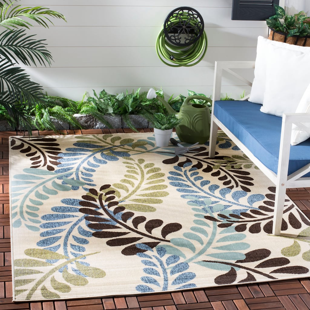 SAFAVIEH Veranda Padraigin Indoor/ Outdoor Waterproof Patio Backyard Rug - Cream/Aqua - 5'3" x 7'7"