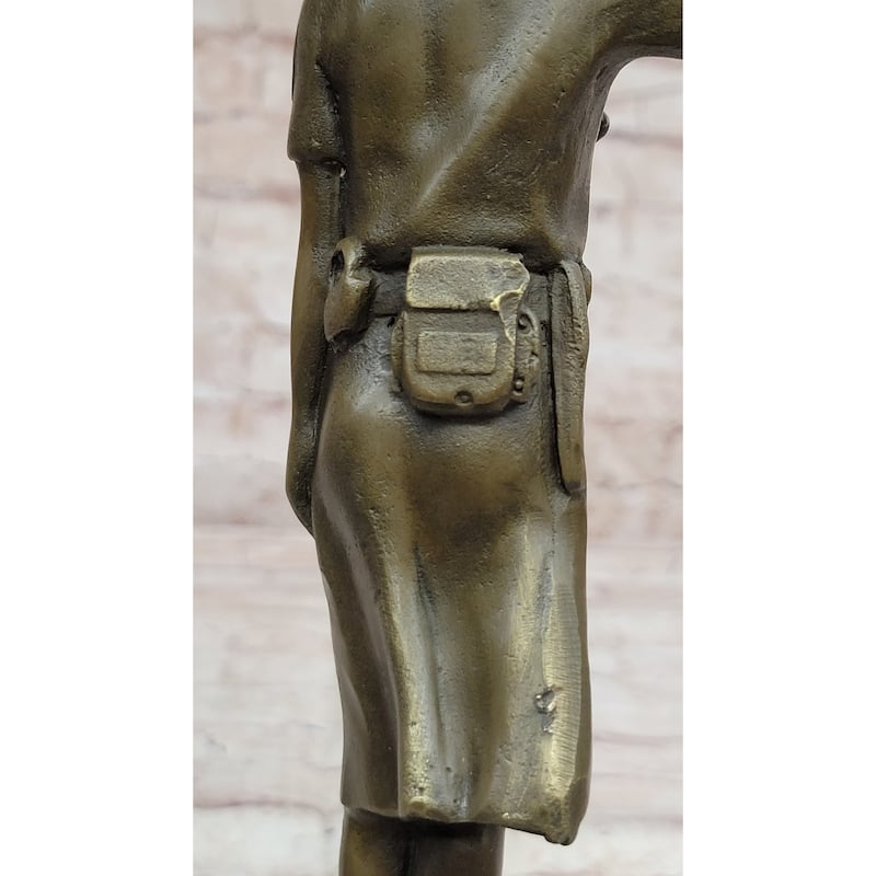Hot Cast Bronze Figure Sculpture Female Cadet Soldier Officer On Marble Base