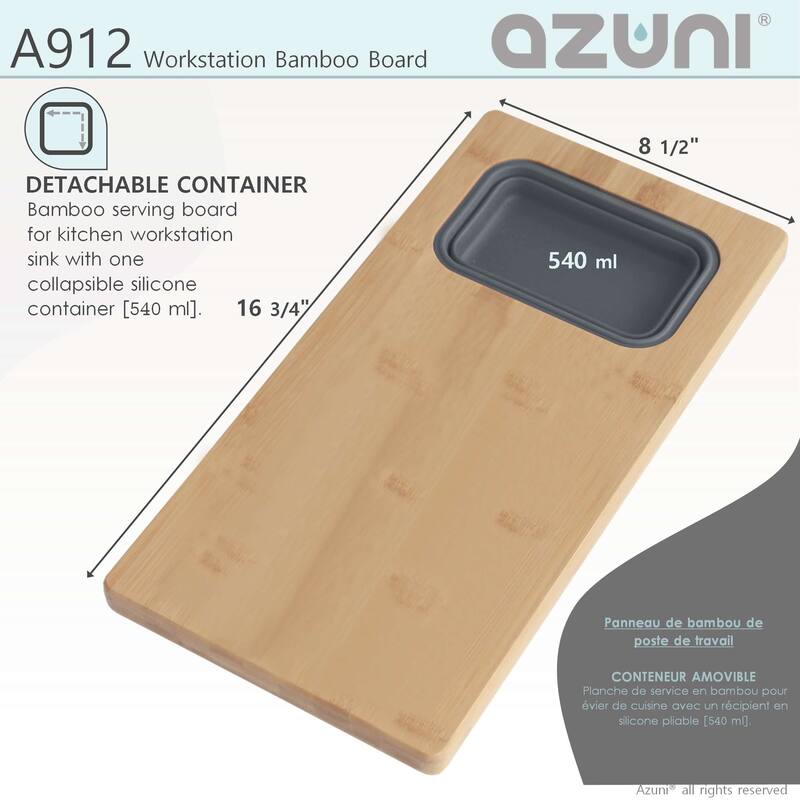 AZUNI 16.75 inch Workstation Sink Bamboo Cutting Board set with 1 Collapsible Container - 16.75" x 8.5"
