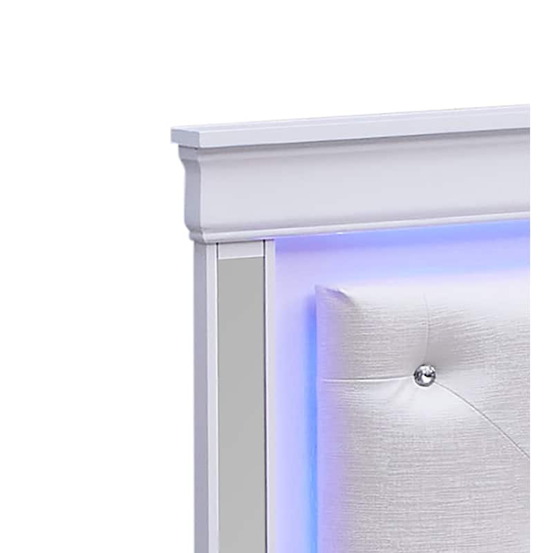 Silver Champagne Twin Bed with LED Headboard and Wood-Embossed Finish