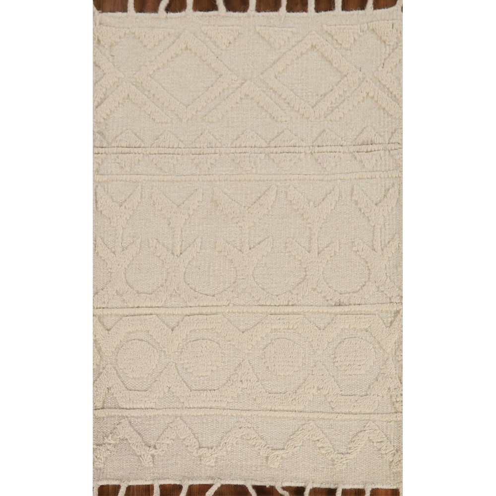 Ivory Geometric Moroccan Oriental Accent Rug Hand-Knotted Wool Carpet - 2'0"x 3'0"