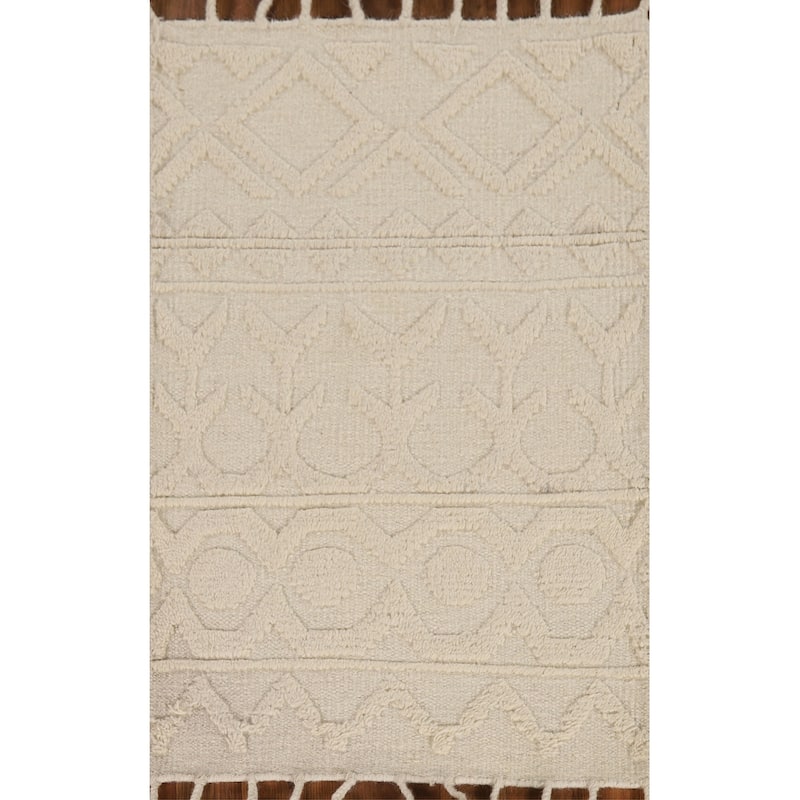Ivory Geometric Moroccan Oriental Accent Rug Hand-Knotted Wool Carpet - 2'0"x 3'0"