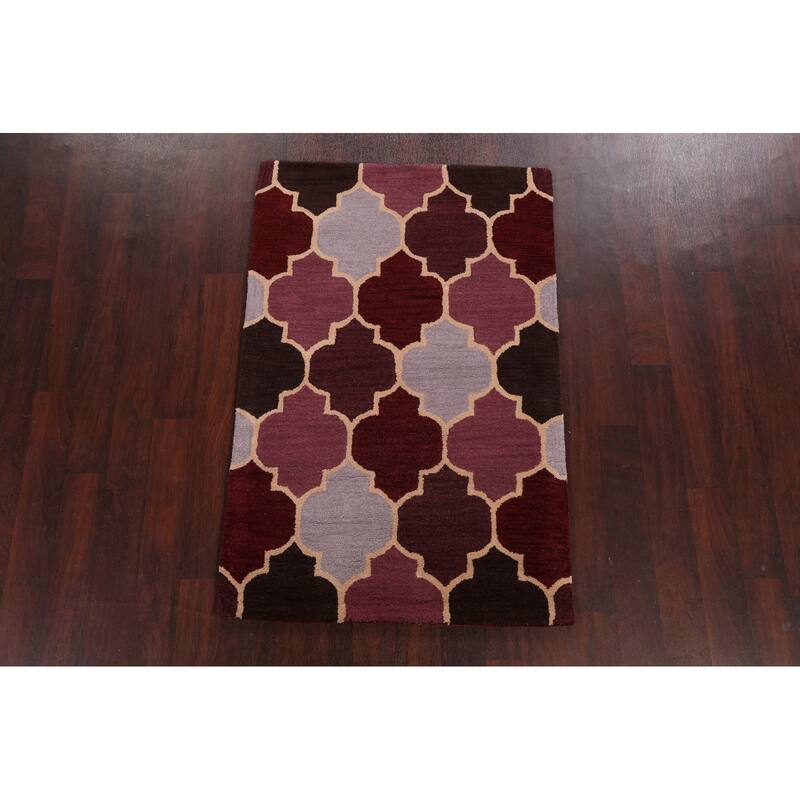 Modern Geometric Trellis Oriental Area Rug Hand-tufted Wool Carpet - 3'0" x 5'0"