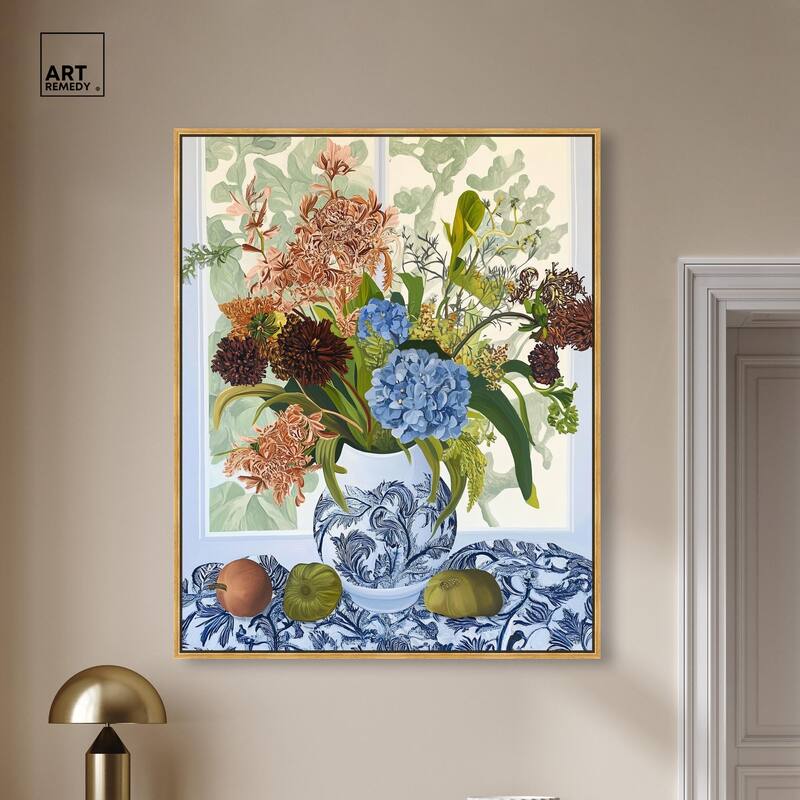Blue Vase Bounty Canvas by Art Remedy