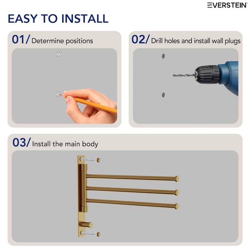 4-Arm Rust-Proof Swivel Towel Rack, 304 Stainless Steel with Hooks