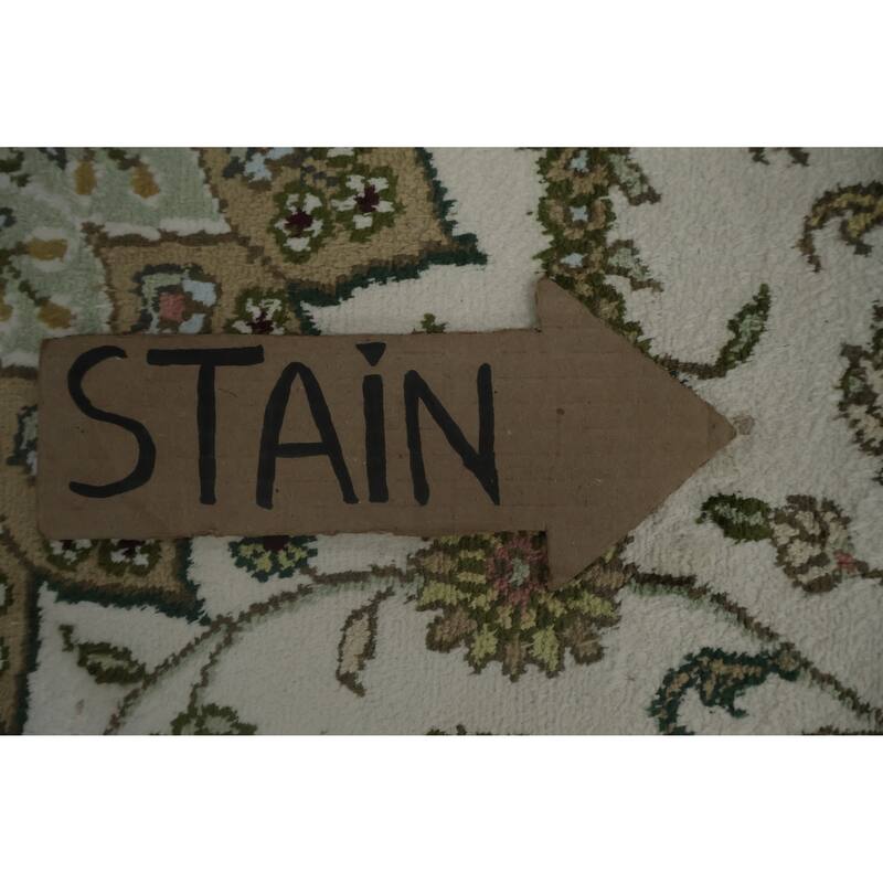 Hand Knotted Oriental Silk Carpet Traditional Floral Beige & Ivories Kashmir Area Rug - 8' 11'' X 5' 11''