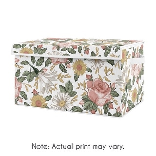 Vintage Floral Boho Collection Girl Kids Fabric Toy Bin Storage - Blush Pink, Yellow and Green Shabby Chic Rose Flower Farmhouse
