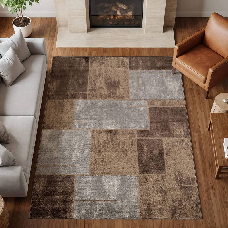 Modern Linear Area Rug for Living Room, Bedroom, or Entryway - Low Pile Indoor Rug
