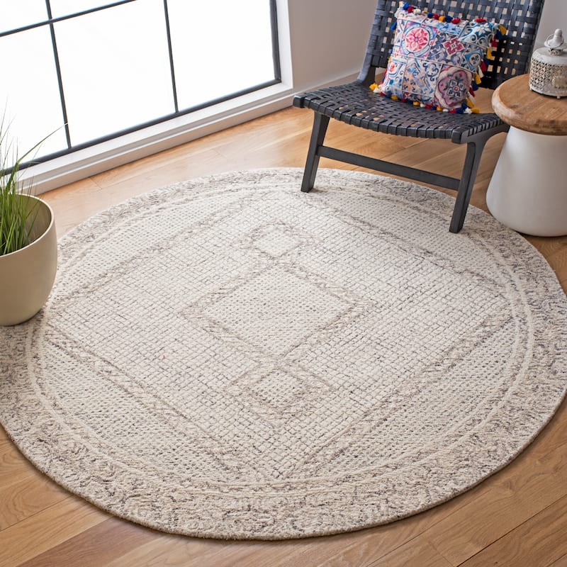 SAFAVIEH Handmade Abstract Inse Modern Wool Rug - 4' Round - Ivory/Grey