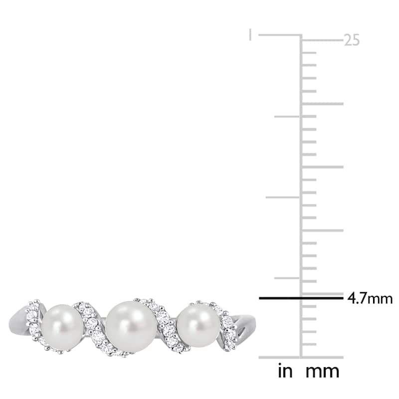 Miadora Cultured Freshwater Pearl and 1/4ct TGW Created White SapphireSwirl Ring in Sterling Silver