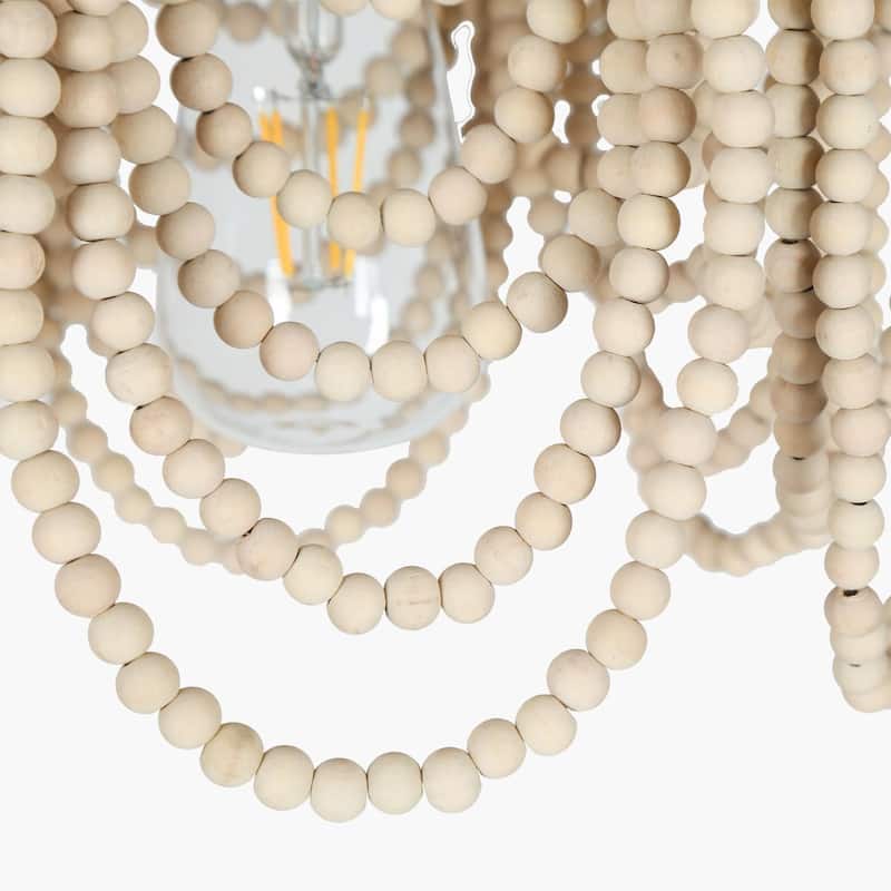 Modern Electic Empire Wood Beaded Boho Kitchen Island Bedroom Pendant Light - D 11"* H 12.5"