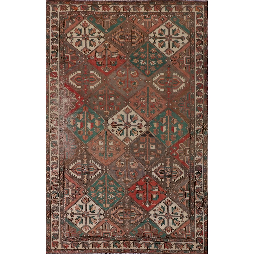 Distressed Bakhtiari Persian Vintage Area Rug Hand-Knotted Wool Carpet - 7'1"x 10'3"