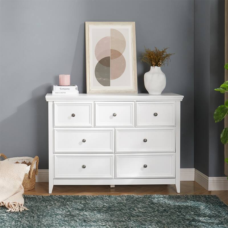 Modern 7 Storage Drawers Dresser Cabinet, Tall Chest of Drawer, Closet - White