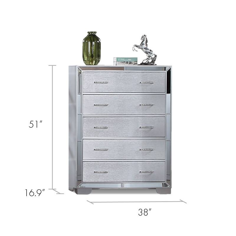 Grace Mirrored Trim Queen Bedroom Set with LED Lights