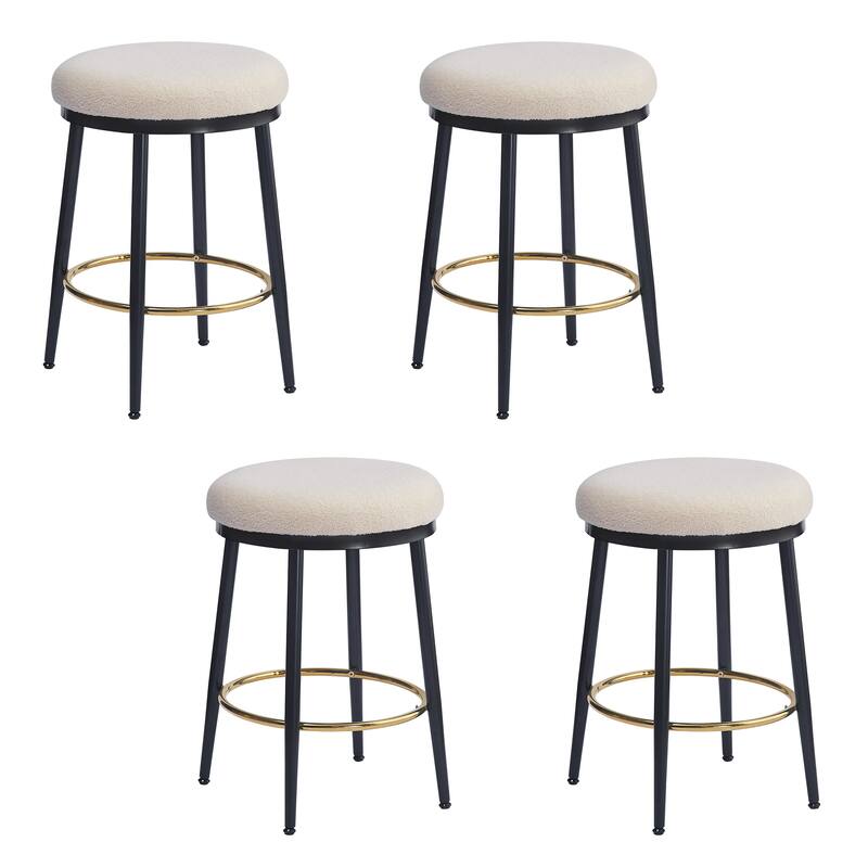24.75'' Modern Counter Stools Set of 4,White Counter Stools with iron Frame,Sponge cushion,Footrest