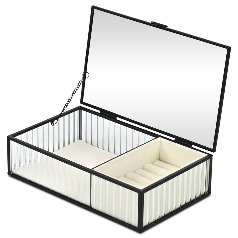 Verena 9.75" Glass Jewelry Box with Two Padded Compartments - N/A