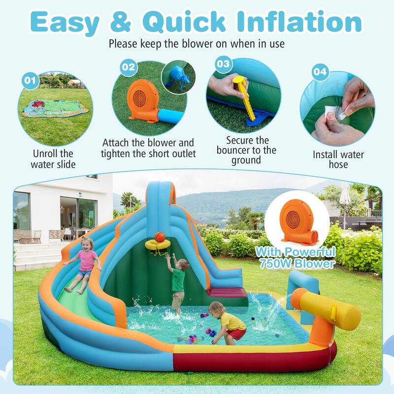Gymax Inflatable Water Slide Park w/Long Slide Splash Pool Climbing - Multicolor
