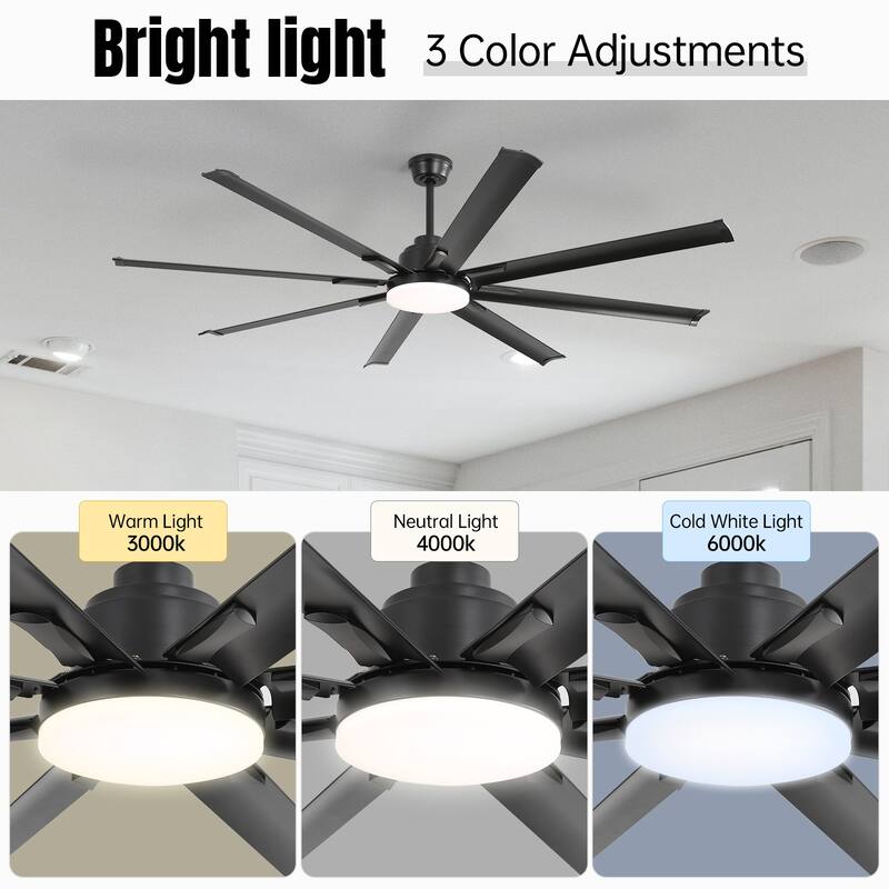 72"/84" Great Room Windmill Matte Black Smart Ceiling Fan with LED Light Kit and Remote