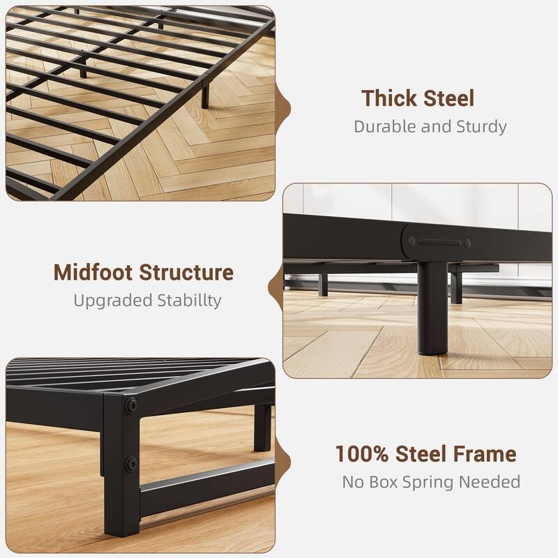 Low Bed Frame，Metal Platform Bed Frame with Arch Design