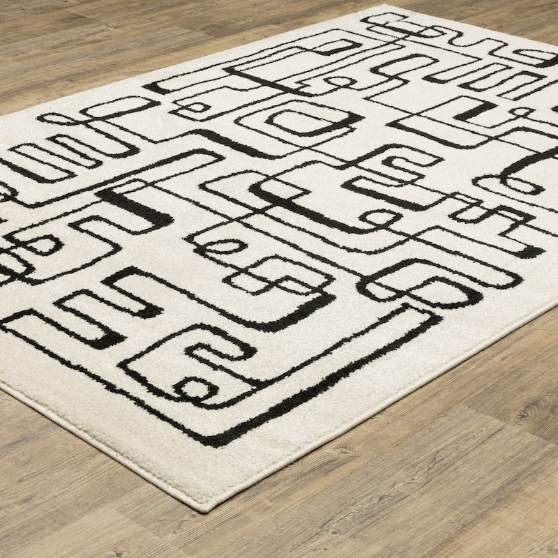Quartz Mid-Century Modern Beige/ Black Area Rug-