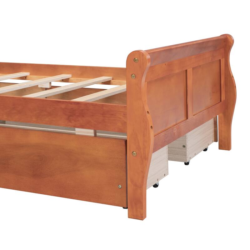 Twin Pine Wood Platform Bed with 4 Drawers & Design