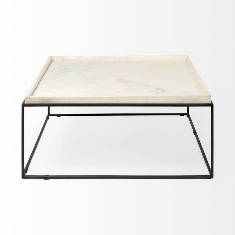 HomeRoots Square White Marble Top And Black Metal Base Coffee Table - 36