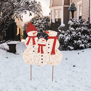 Kilipes Snowman Garden Stake with LED Light Nose Rustic Metal Snowman Yard Stake Christmas Outdoor Holiday Yard Decoration 35 