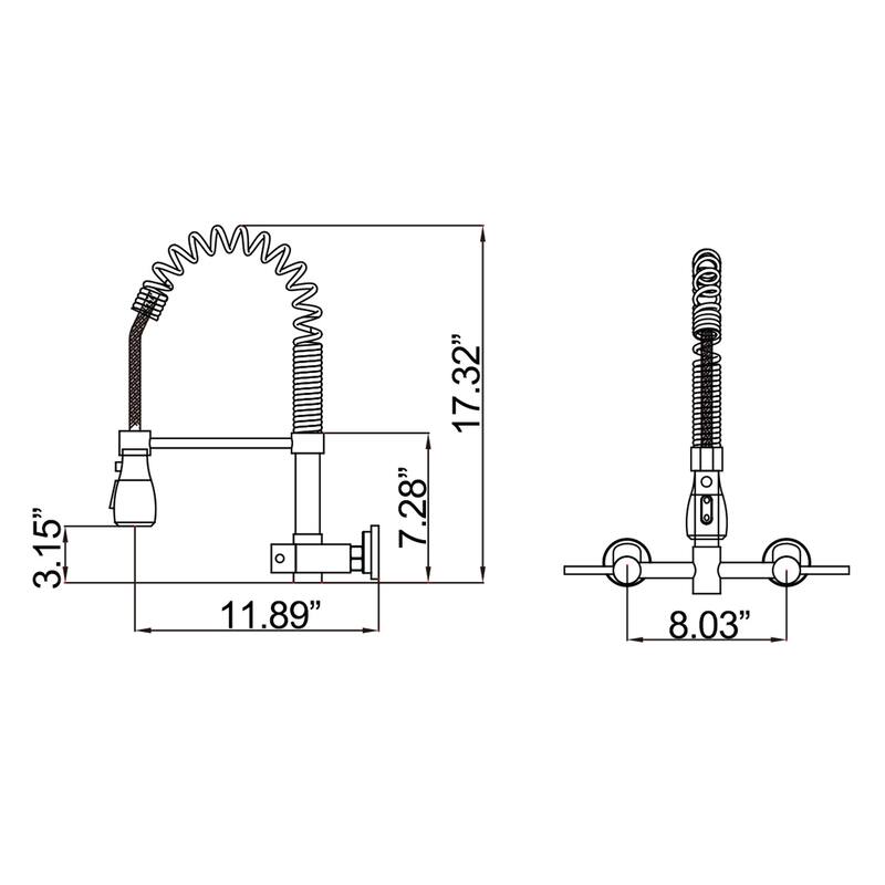 Wall Mounted 3-Way Black/Gold Rotary Kitchen Faucet with Pull Down Sprayer In Stainless Steel