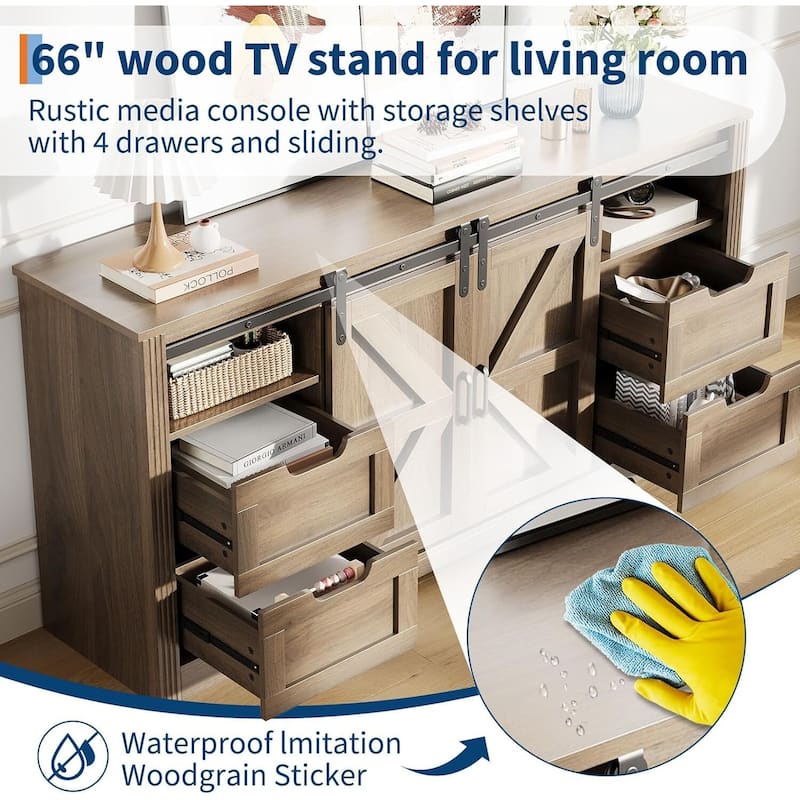 TV Stand, with 4 Drawers and Adjustable Shelf