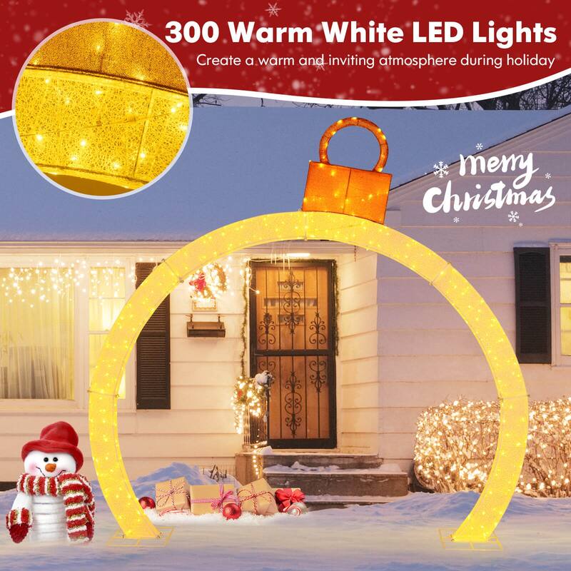 Gymax 10.5 ft Christmas Pre-Lit Arch w/ Gold Ornament Cap 300 Warm - 7476748690132