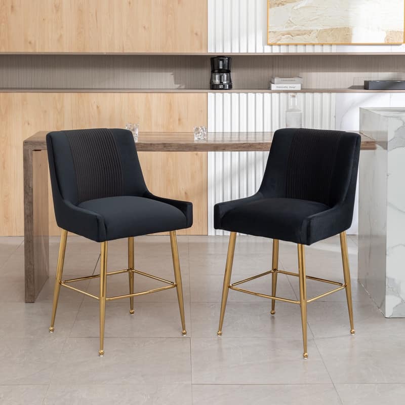 Modern Velvet 39'' H Metal Leg Counter or Bar Stools Set of 2