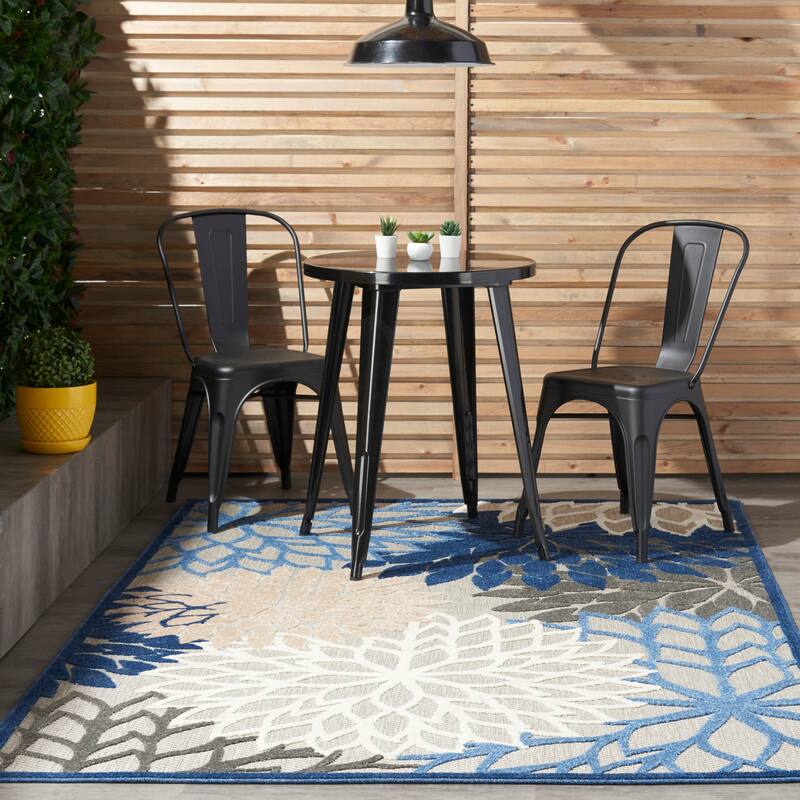 Nourison Aloha Floral Modern Indoor/Outdoor Area Rug - 3' x 5' - Blue/Grey