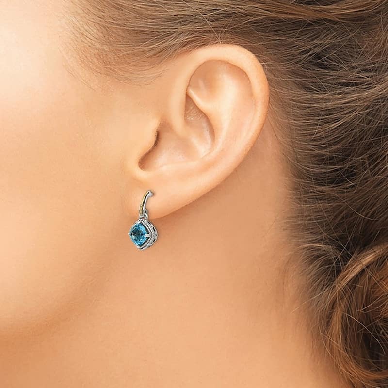 Curata 925 Sterling Silver Dangle With 14k Light Swiss Blue Topaz Post Earrings 18x10mm