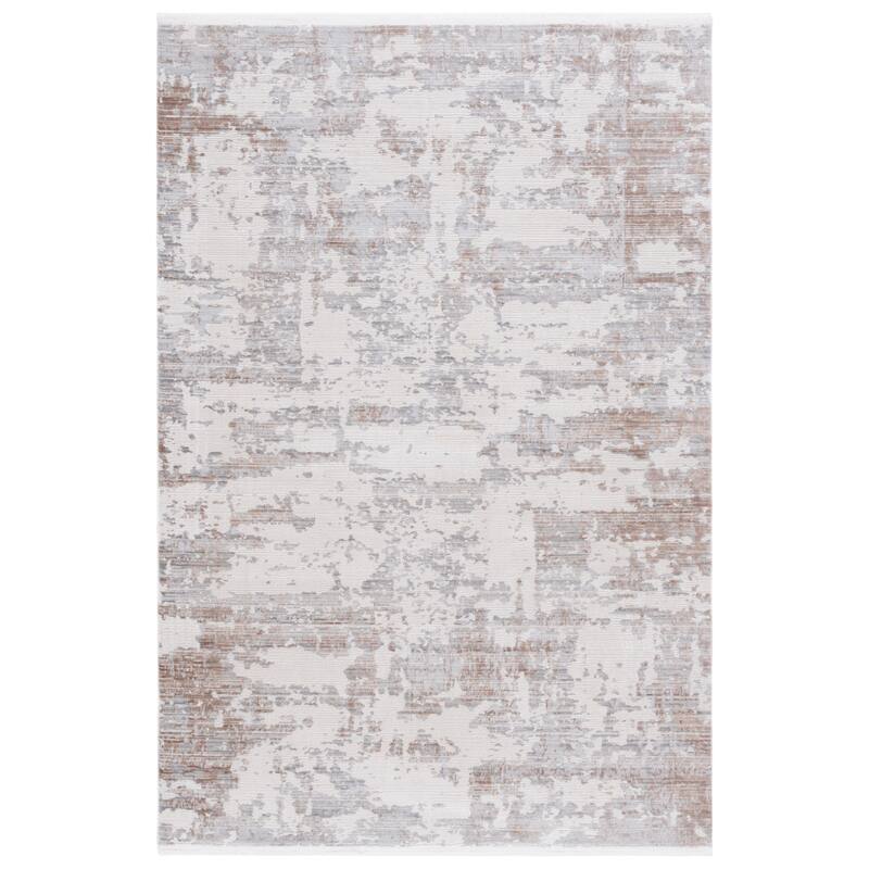 SAFAVIEH Diamond Natsuo Modern Abstract Fringe Rug - 6'7" Square - Beige/Brown