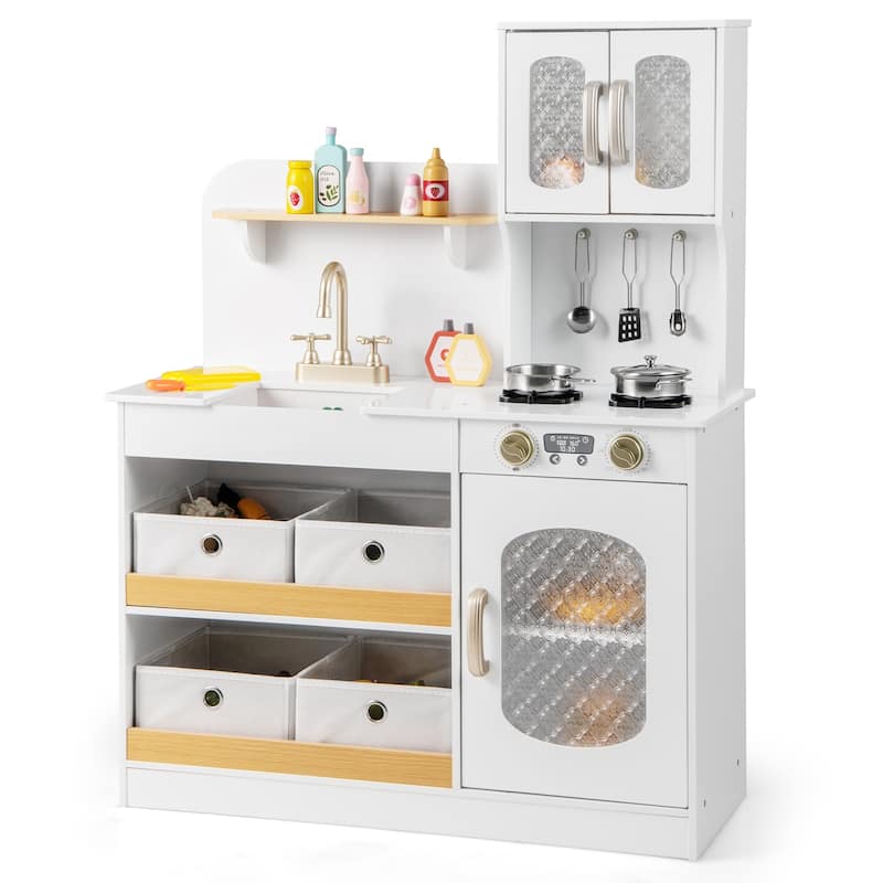 Gymax Kids Kitchen Playset Toy Play Kitchen w/ 4 Fabric Drawers Stoves