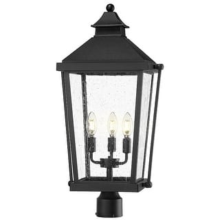 26'' 3-Light Taper Candle Post Light with Seeded Glass