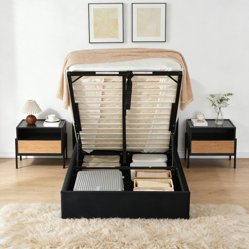 Modern Minimalist Upholstered Storage Bed with Lift-Up Platform