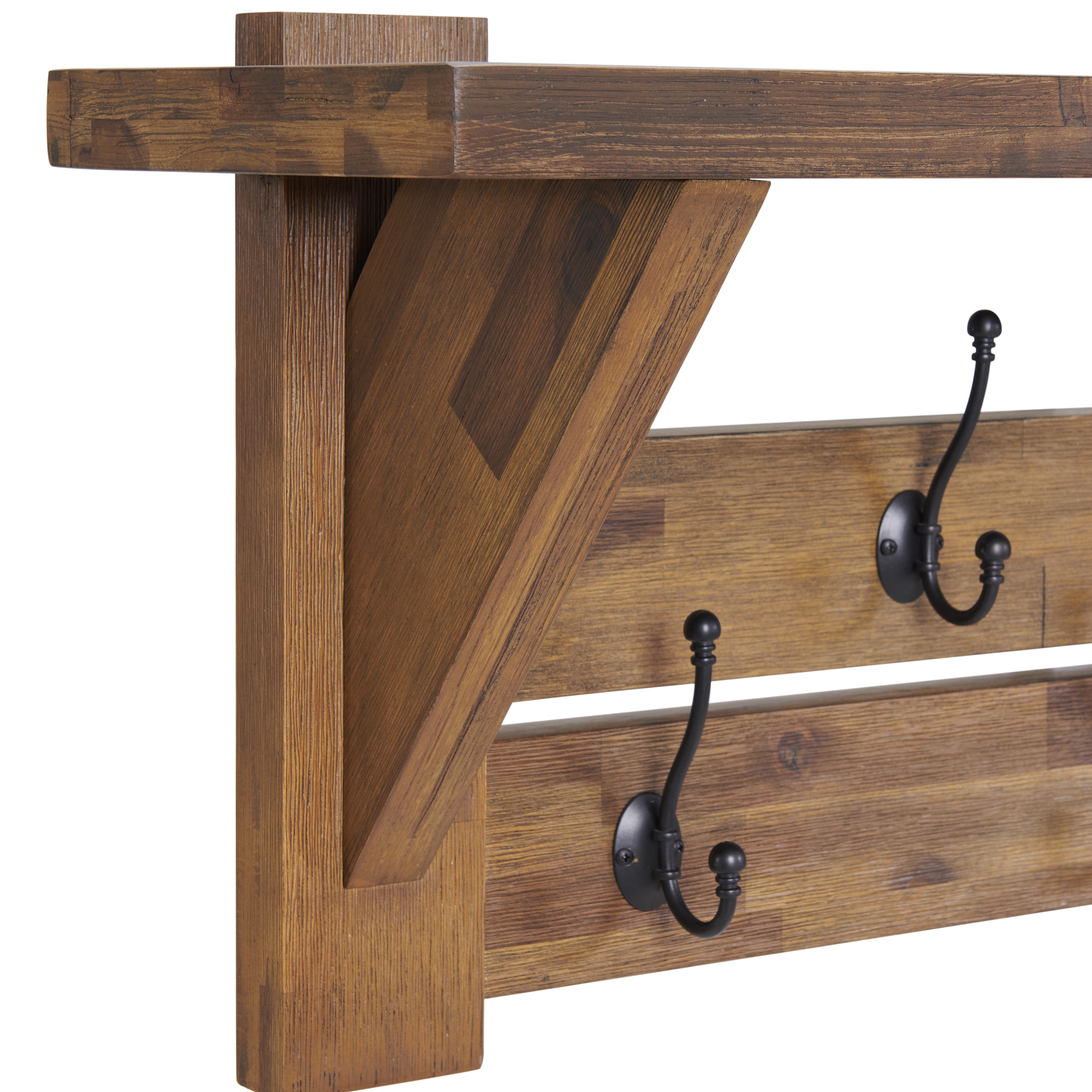 Bethel Acacia Wood 40"W Coat Hook with Shelf
