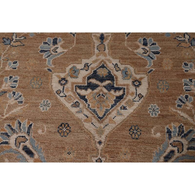 Vegetable Dye Floral Oushak Turkish Area Rug Hand-Knotted Wool Carpet - 9'3" x 12'5"