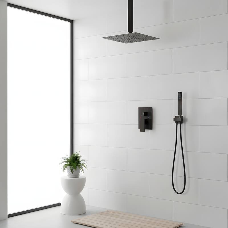 Ceiling-Mounted Square Shower System and Handheld Showerhead Set - Oil-Rubbed Bronze