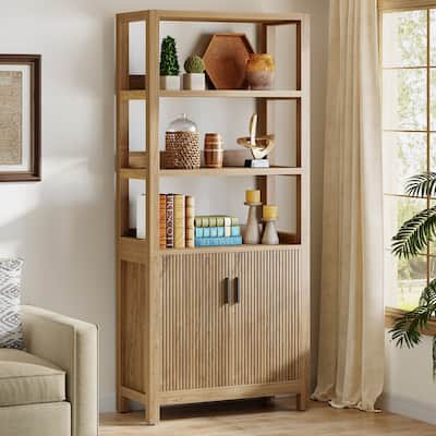 70.9-inch Tall Bookshelf Bookcase with Door Cabinet for Living Room - 13.78" D x 31.5" W x 70.9" H