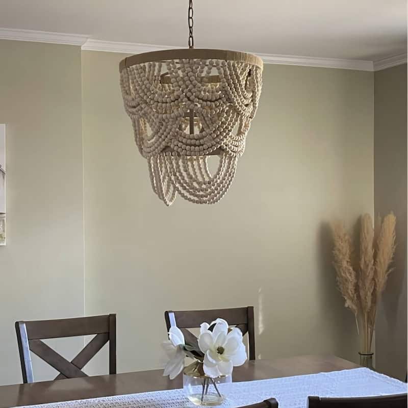 19.7" Bohemian Layered Wood Beads Basket Chandelier Light