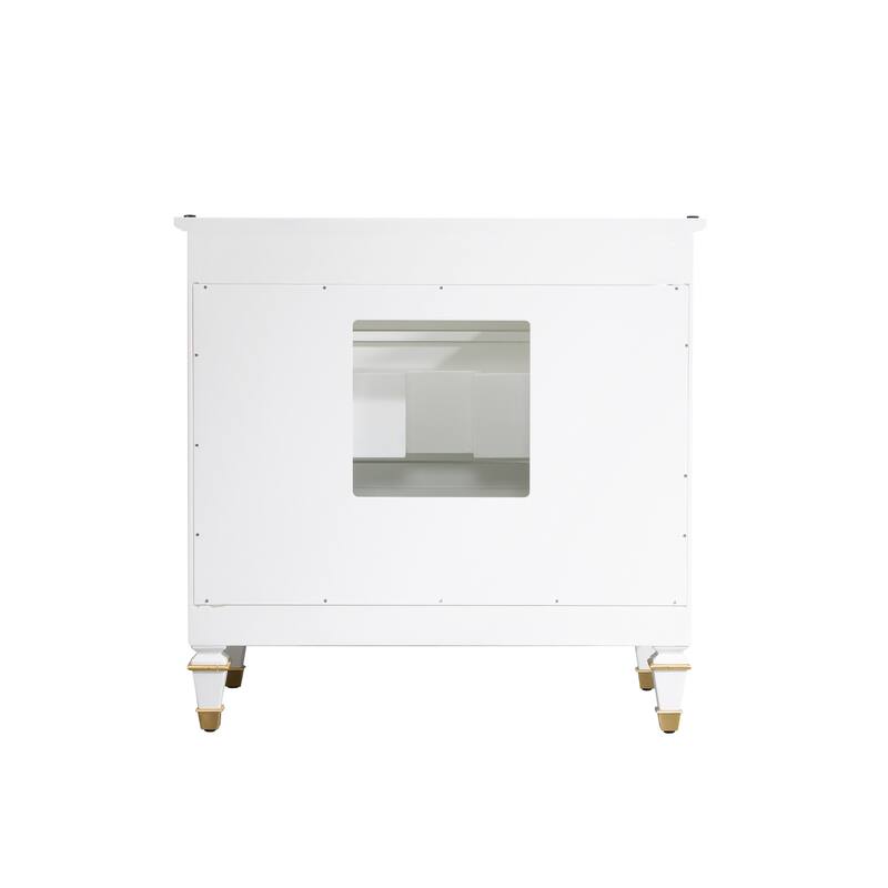 35'' H X 36'' W Solid Wood Bath Vanity with Stain-resistant Carrera White Quartz Top and Single Sink